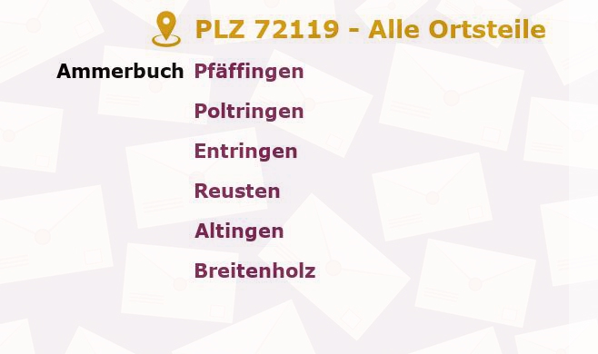 Postleitzahl 72119 Baden-Württemberg - Alle Orte und Ortsteile