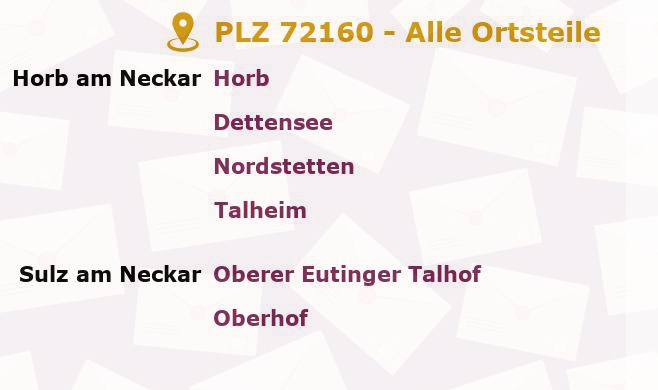 Postleitzahl 72160 Horb am Neckar, Baden-Württemberg - Alle Orte und Ortsteile