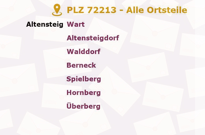 Postleitzahl 72213 Altensteig, Baden-Württemberg - Alle Orte und Ortsteile