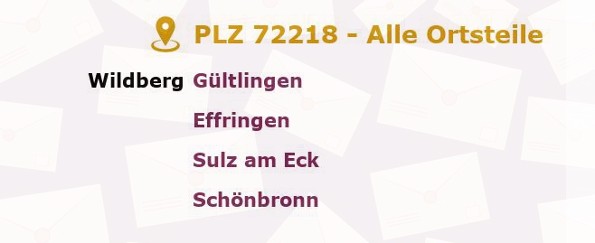 Postleitzahl 72218 Wildberg, Baden-Württemberg - Alle Orte und Ortsteile