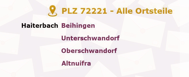 Postleitzahl 72221 Haiterbach, Baden-Württemberg - Alle Orte und Ortsteile