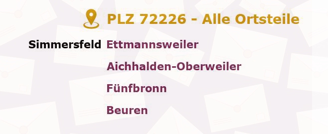 Postleitzahl 72226 Simmersfeld, Baden-Württemberg - Alle Orte und Ortsteile