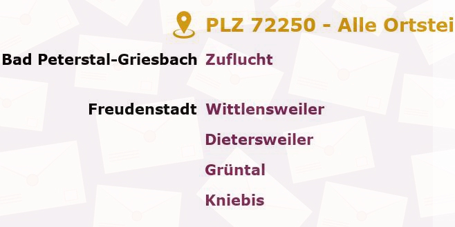 Postleitzahl 72250 Freudenstadt, Baden-Württemberg - Alle Orte und Ortsteile