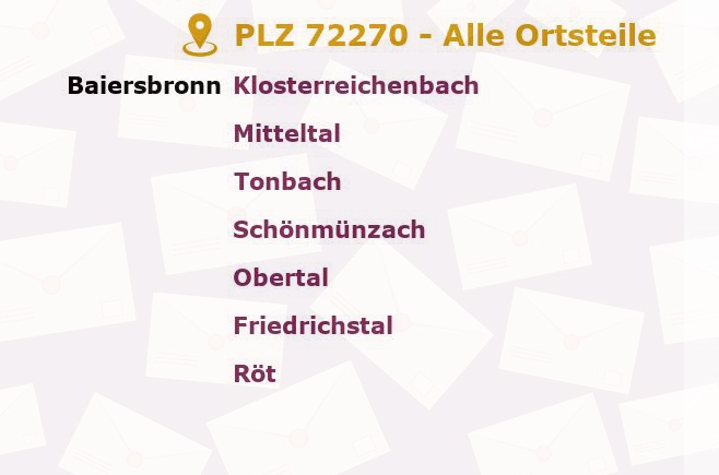 Postleitzahl 72270 Baiersbronn, Baden-Württemberg - Alle Orte und Ortsteile