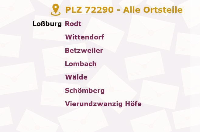 Postleitzahl 72290 Loßburg, Baden-Württemberg - Alle Orte und Ortsteile