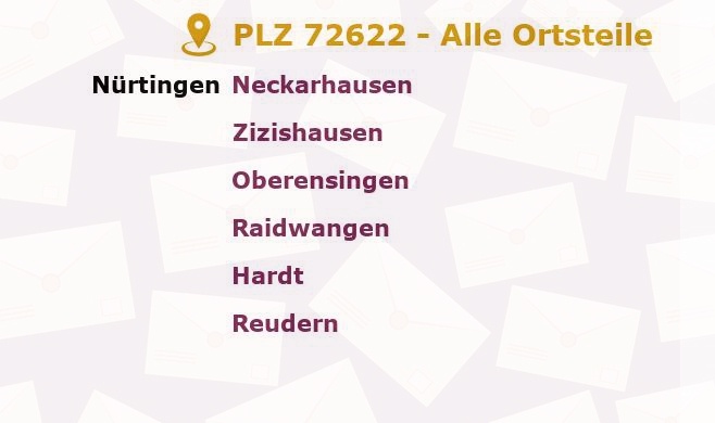 Postleitzahl 72622 Nürtingen, Baden-Württemberg - Alle Orte und Ortsteile