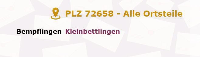 Postleitzahl 72658 Bempflingen, Baden-Württemberg - Alle Orte und Ortsteile