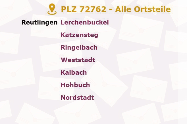 Postleitzahl 72762 Reutlingen, Baden-Württemberg - Alle Orte und Ortsteile