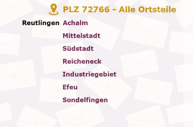 Postleitzahl 72766 Reutlingen, Baden-Württemberg - Alle Orte und Ortsteile