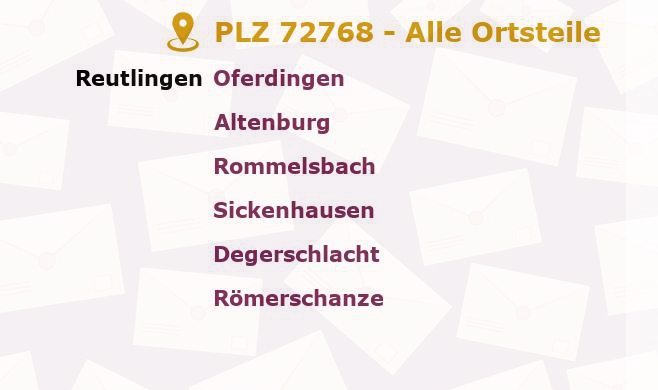 Postleitzahl 72768 Reutlingen, Baden-Württemberg - Alle Orte und Ortsteile