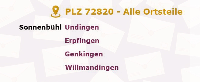 Postleitzahl 72820 Reutlingen, Baden-Württemberg - Alle Orte und Ortsteile