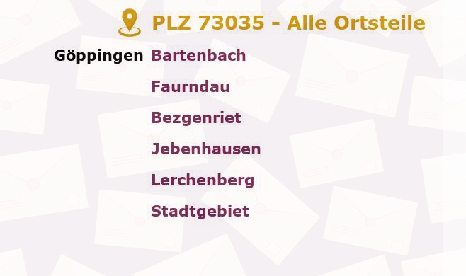 Postleitzahl 73035 Göppingen, Baden-Württemberg - Alle Orte und Ortsteile