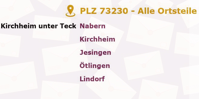 Postleitzahl 73230 Kirchheim unter Teck, Baden-Württemberg - Alle Orte und Ortsteile