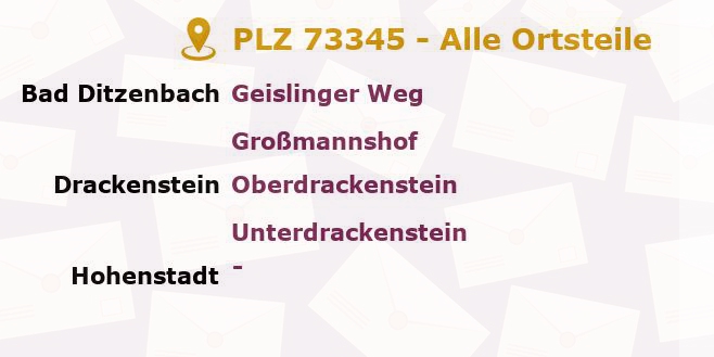 Postleitzahl 73345 Drackenstein, Baden-Württemberg - Alle Orte und Ortsteile