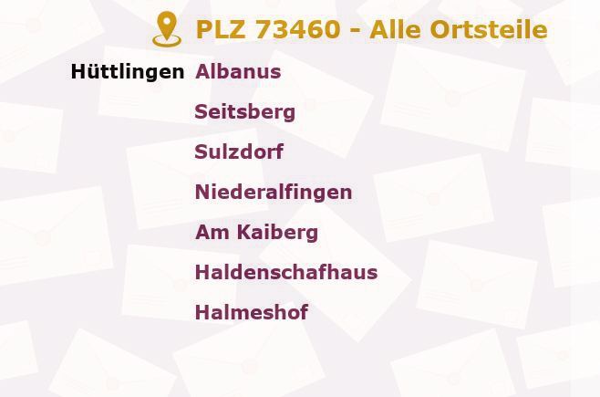 Postleitzahl 73460 Hüttlingen, Baden-Württemberg - Alle Orte und Ortsteile