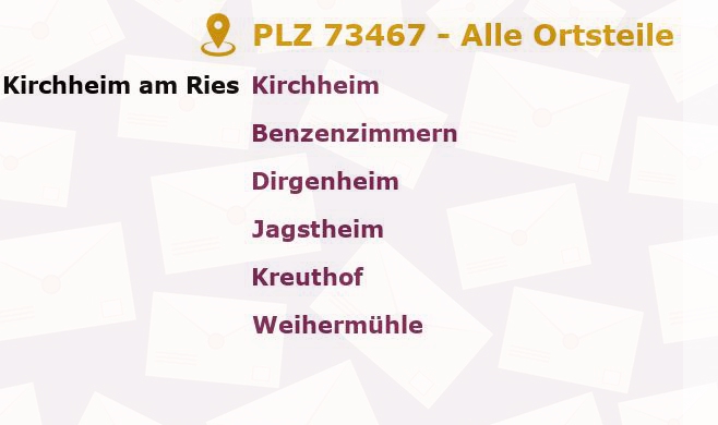 Postleitzahl 73467 Kirchheim am Ries, Baden-Württemberg - Alle Orte und Ortsteile