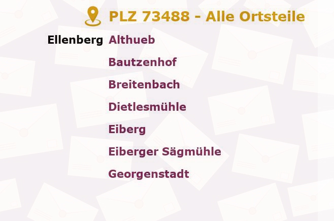 Postleitzahl 73488 Ellenberg, Baden-Württemberg - Alle Orte und Ortsteile