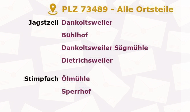 Postleitzahl 73489 Jagstzell, Baden-Württemberg - Alle Orte und Ortsteile