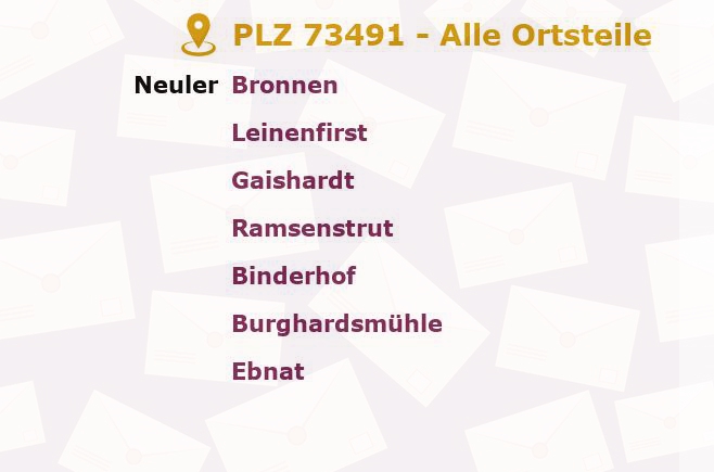 Postleitzahl 73491 Neuler, Baden-Württemberg - Alle Orte und Ortsteile