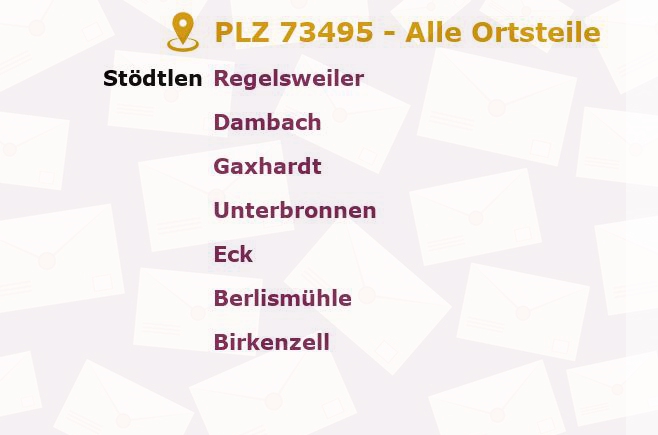 Postleitzahl 73495 Stödtlen, Baden-Württemberg - Alle Orte und Ortsteile