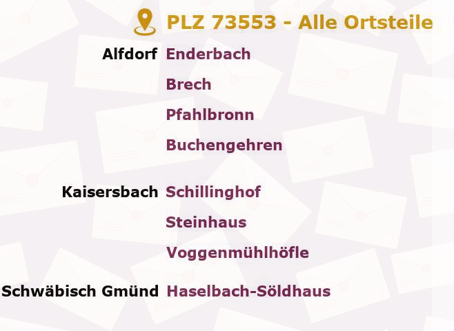 Postleitzahl 73553 Alfdorf, Baden-Württemberg - Alle Orte und Ortsteile