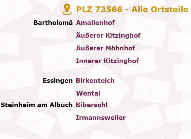 Postleitzahl 73566 Bartholomä, Baden-Württemberg - Alle Orte und Ortsteile