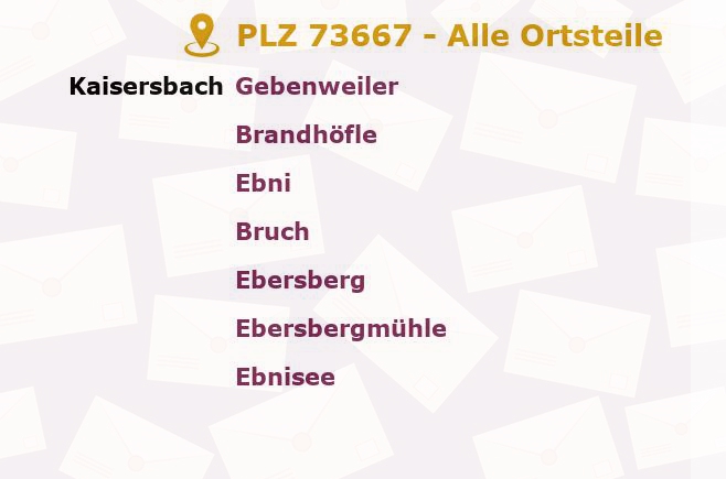 Postleitzahl 73667 Kaisersbach, Baden-Württemberg - Alle Orte und Ortsteile