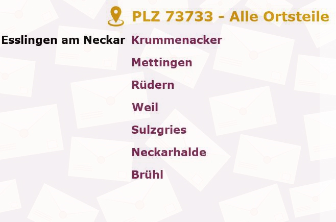 Postleitzahl 73733 Esslingen, Baden-Württemberg - Alle Orte und Ortsteile