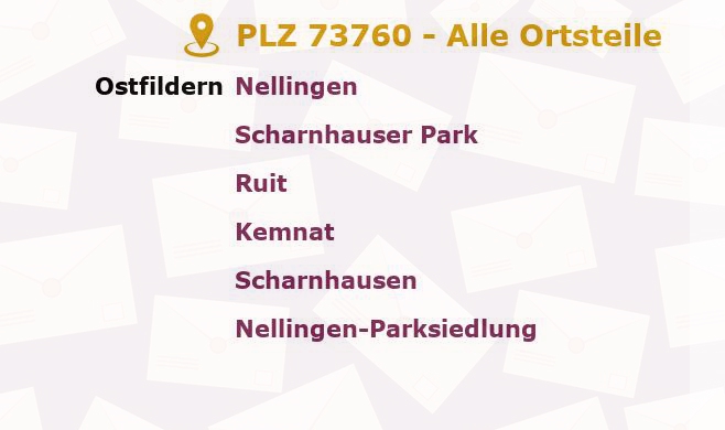 Postleitzahl 73760 Ostfildern, Baden-Württemberg - Alle Orte und Ortsteile