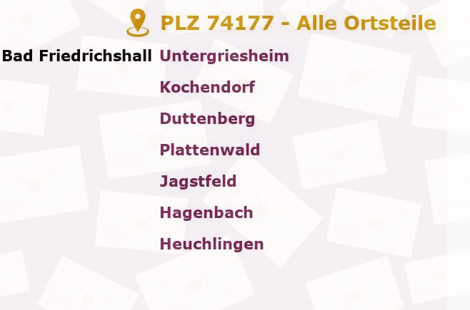 Postleitzahl 74177 Baden-Württemberg - Alle Orte und Ortsteile