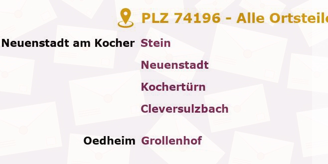 Postleitzahl 74196 Neuenstadt am Kocher, Baden-Württemberg - Alle Orte und Ortsteile