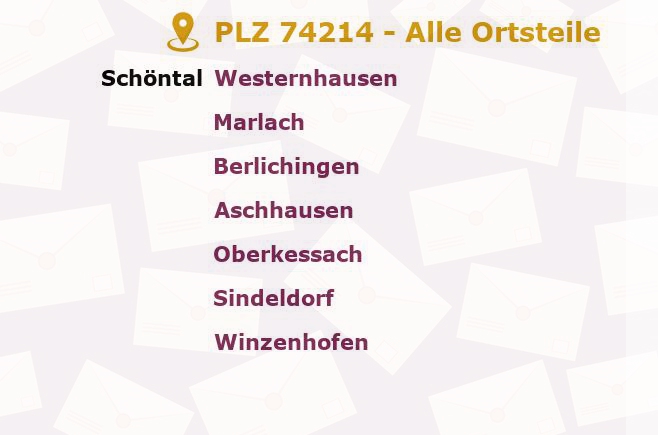 Postleitzahl 74214 Schöntal, Baden-Württemberg - Alle Orte und Ortsteile