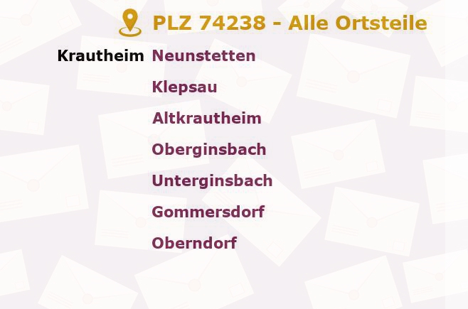 Postleitzahl 74238 Krautheim, Baden-Württemberg - Alle Orte und Ortsteile