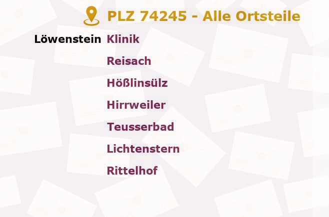 Postleitzahl 74245 Löwenstein, Baden-Württemberg - Alle Orte und Ortsteile