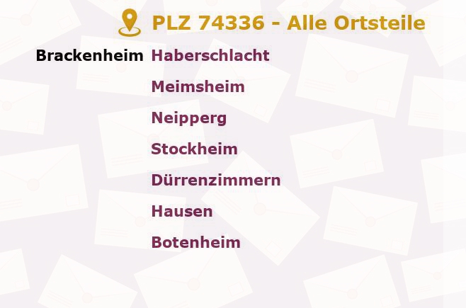 Postleitzahl 74336 Brackenheim, Baden-Württemberg - Alle Orte und Ortsteile