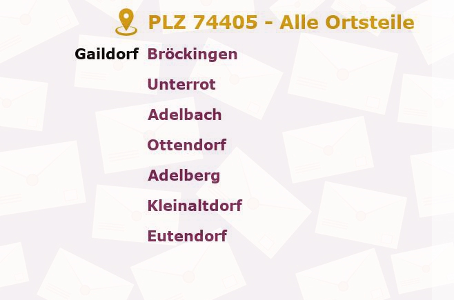 Postleitzahl 74405 Gaildorf, Baden-Württemberg - Alle Orte und Ortsteile