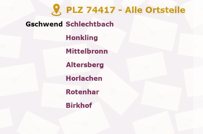 Postleitzahl 74417 Gschwend, Baden-Württemberg - Alle Orte und Ortsteile