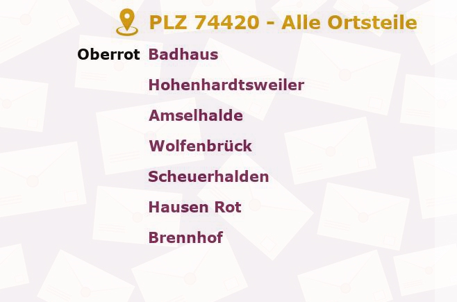 Postleitzahl 74420 Oberrot, Baden-Württemberg - Alle Orte und Ortsteile