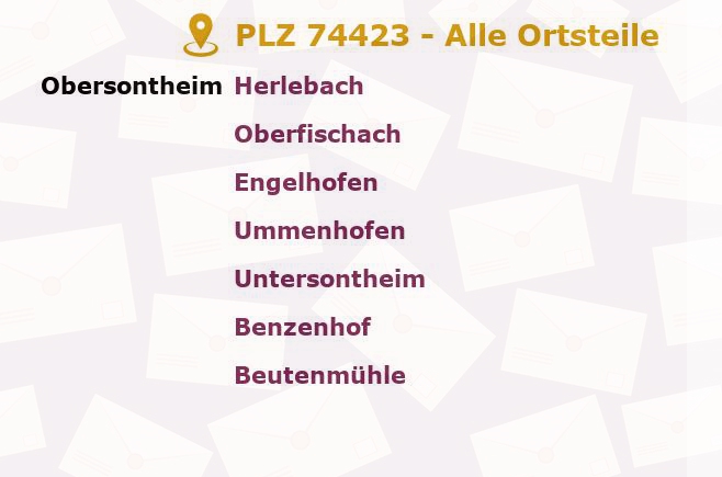 Postleitzahl 74423 Obersontheim, Baden-Württemberg - Alle Orte und Ortsteile