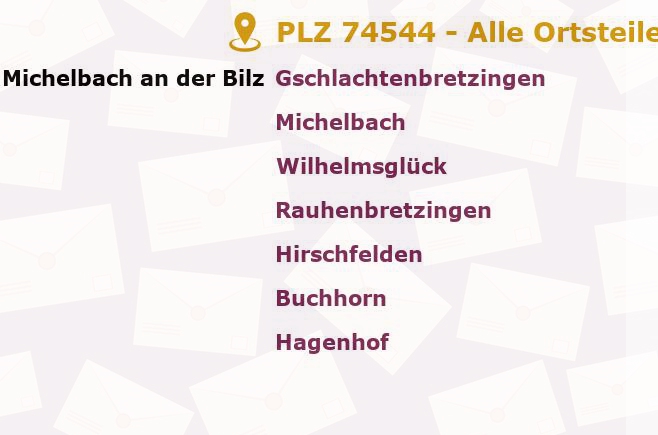 Postleitzahl 74544 Michelbach an der Bilz, Baden-Württemberg - Alle Orte und Ortsteile