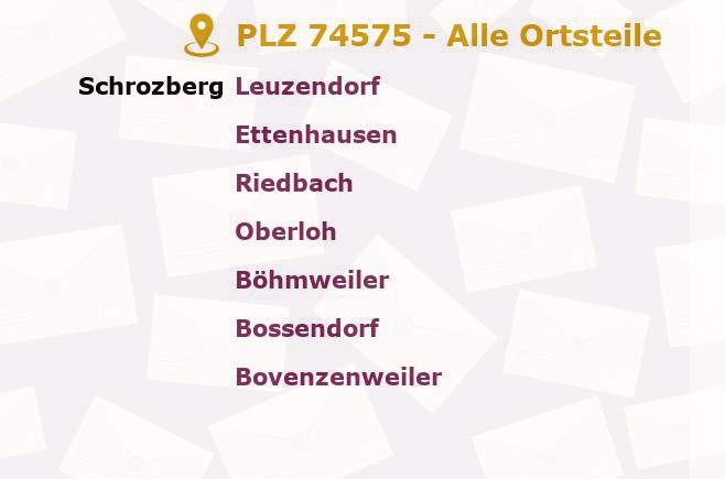 Postleitzahl 74575 Schrozberg, Baden-Württemberg - Alle Orte und Ortsteile