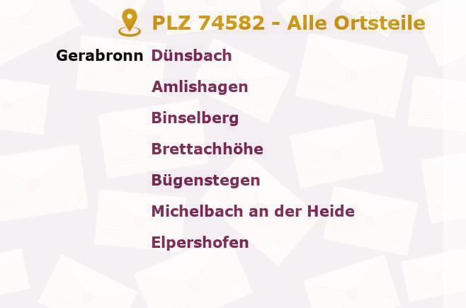 Postleitzahl 74582 Gerabronn, Baden-Württemberg - Alle Orte und Ortsteile