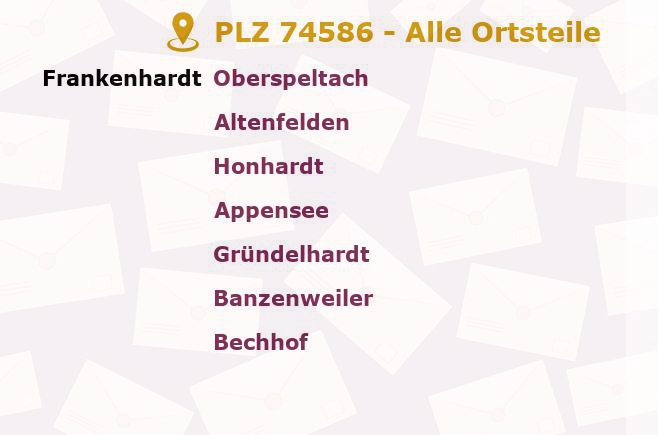 Postleitzahl 74586 Frankenhardt, Baden-Württemberg - Alle Orte und Ortsteile