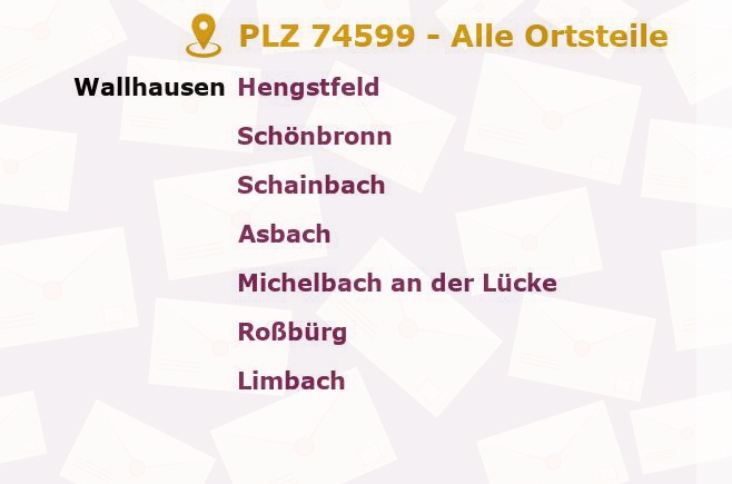 Postleitzahl 74599 Wallhausen, Baden-Württemberg - Alle Orte und Ortsteile