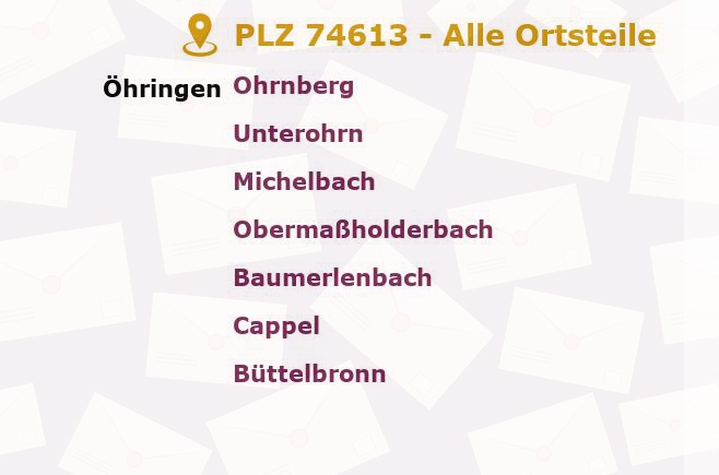 Postleitzahl 74613 Öhringen, Baden-Württemberg - Alle Orte und Ortsteile