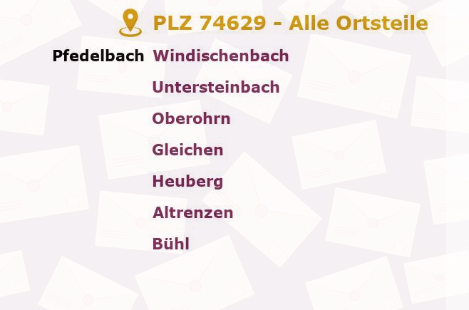 Postleitzahl 74629 Pfedelbach, Baden-Württemberg - Alle Orte und Ortsteile