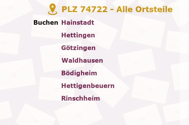 Postleitzahl 74722 Buchen, Baden-Württemberg - Alle Orte und Ortsteile