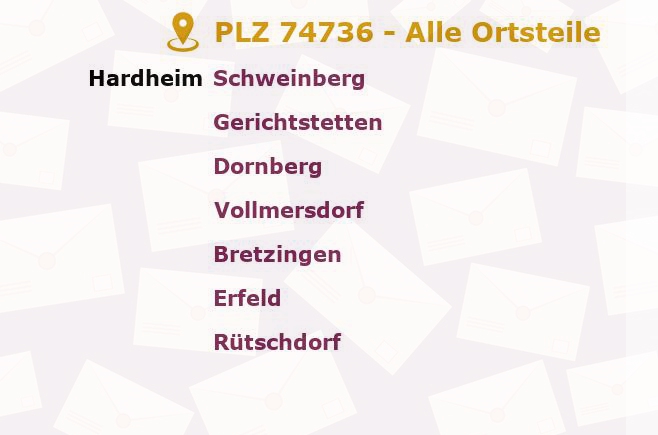 Postleitzahl 74736 Hardheim, Baden-Württemberg - Alle Orte und Ortsteile