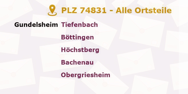 Postleitzahl 74831 Gundelsheim, Baden-Württemberg - Alle Orte und Ortsteile