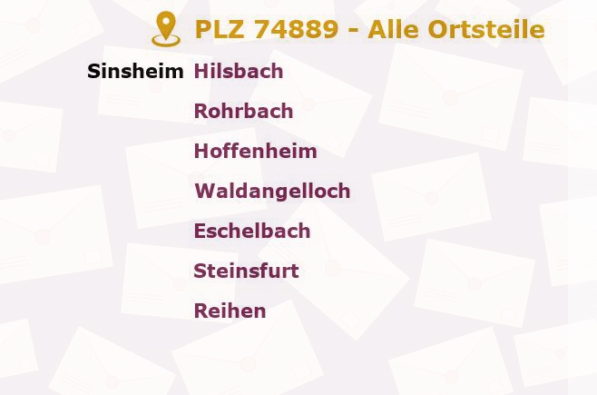 Postleitzahl 74889 Sinsheim, Baden-Württemberg - Alle Orte und Ortsteile